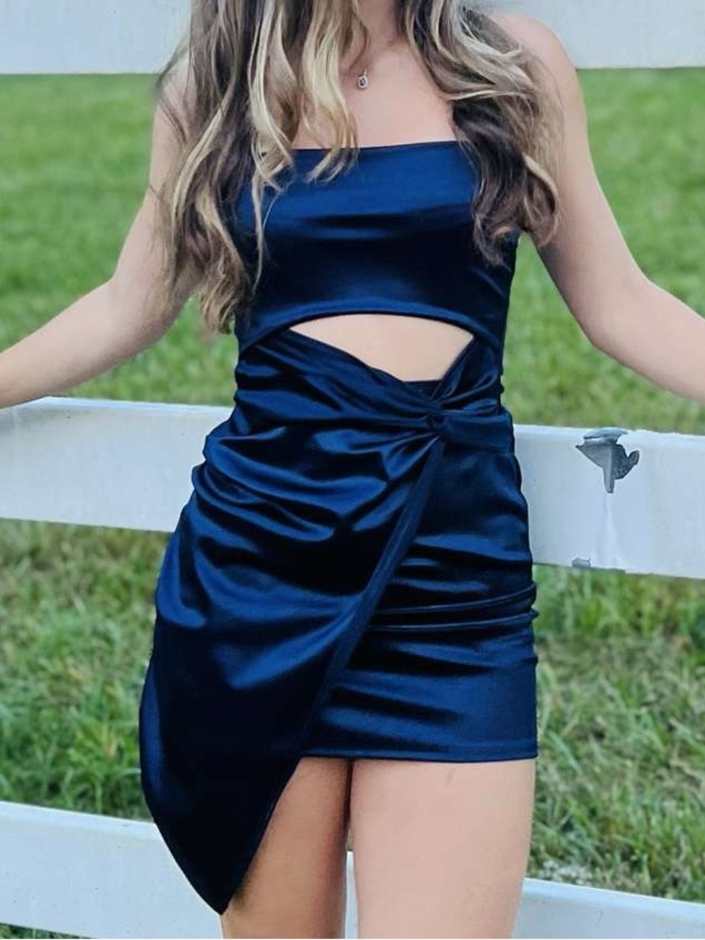 Windsor Navy Satin Cutout Mini Dress
